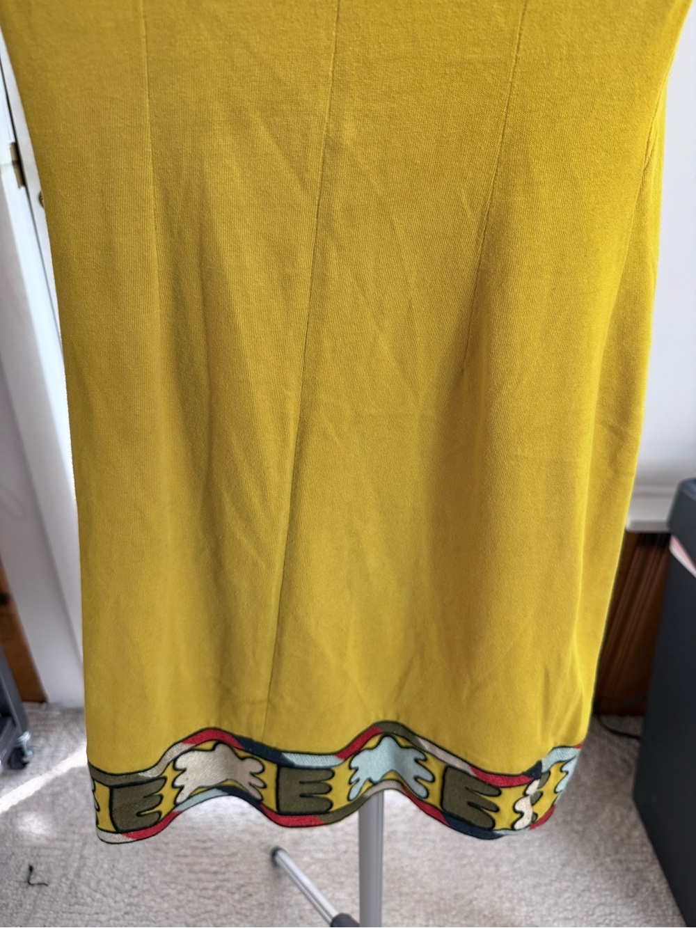 French Connection Mustard Yellow Graphic embroidered Tank Dress size 0 - Picture 8 of 11